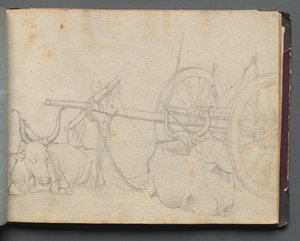 Album s Pohledy na Řím a okolí, Krajinářské studie, strana 37a: Voli a vůz. od Franz Johann Heinrich Nadorp