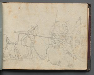 Album s Pohledy na Řím a okolí, Krajinářské studie, strana 37a: Voli a vůz od Franz Johann Heinrich Nadorp