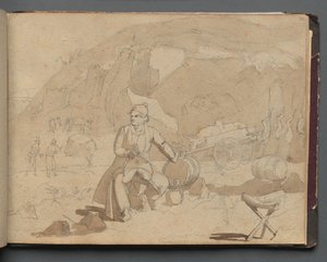 Album s Pohledy na Řím a okolí, Krajinářské studie, strana 39a: Figura v krajině. od Franz Johann Heinrich Nadorp