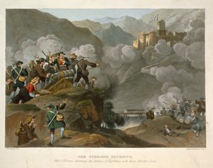 Tyrolští patrioti zaútočili na pevnost Kuffstein se svými dřevěnými zbraněmi, vyryli Johnem Heaviside Clarkem (asi 1771-1863) a Matthewem Dubourgem (fl. 1813-20) z Historic, Military a Naval Anecd