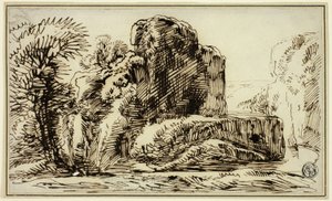 Skály, stromy a řeka od Franz Kobell