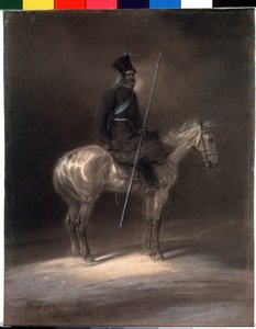 Kozák na koni. Kozák na koni. Kresba Franze Krugera (1797-1857) od Franz Krüger