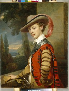 Portrét prince Nicolase Saltykova v přestrojení. (Portrét prince Nikolaje Saltykova v maškarních šatech). Obraz Franze Krugera (1797-1857), olej na plátně