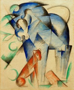 Mýtická zvířata (modrý kůň a červený pes) od Franz Marc