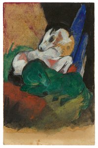 Zelený a bílý kůň. Pohlednice pro Elisabeth Macke, 1913. od Franz Marc