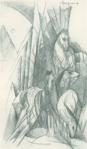 Kompozice koní a abstraktních tvarů od Franz Marc