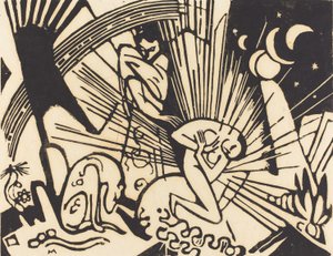 Smíření (Versoehnung), 1912 (dřevořez černě na japonském papíře) od Franz Marc