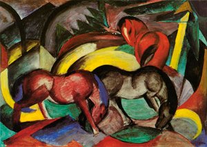 Tři koně, 1912 (kombinovaná média na papíře) od Franz Marc