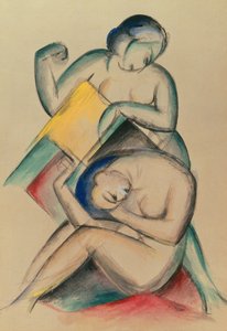 Dvě nahé ženy, cca 1910-15 (kvaš a akvarel na papíře) od Franz Marc