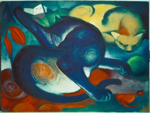Dvě kočky, modrá a žlutá od Franz Marc