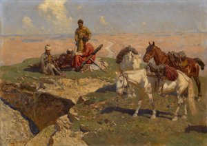 Kavkazští jezdci v klidu, 1917 od Franz Roubaud