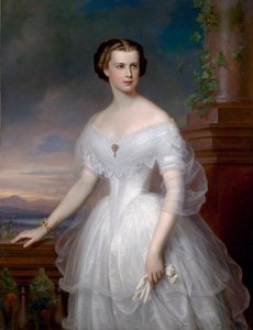 """"Portrét Alžběty z Wittelsbachu (1837-1898) (sissi nebo sisi), rakouské císařovny (1854-1898) a uherské královny (1867-1898)"" Obraz Franze Schrotzberga (1811-1889) kolem roku 1853 Soukromá sbírka