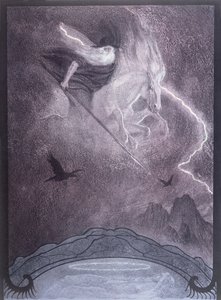 Odin, ilustrace k Prstenu Niebelungů od Richarda Wagnera (1813-83), kolem roku 1914 (barevné lito)