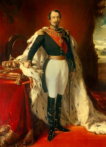 Portrét Napoleona III (1808-1873), císaře Francouzů před pohledem na Chateau de Saint Cloud. Obraz Franze Xavera Winterhaltera (1806-1873) 1855 Ne. 2,4x1,5m