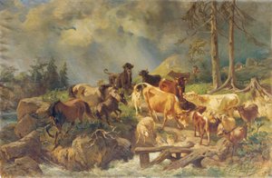 Hornatá krajina s krávami od Franz Xaver von Pausinger