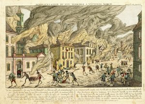 Pohled na New York během velkého požáru roku 1776; Representation du Fue Terrible a Nouvelle York, 1780
