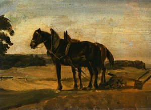 Koně před pluhem od Franz von Lenbach