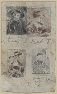 Tři kopie skic podle Petera Paula Rubense, jedna po Palmě Vecchio (?) od Franz von Lenbach, Peter Paul Rubens