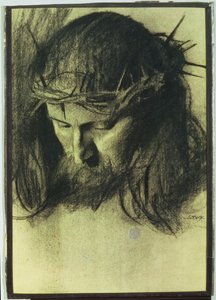 Hlava Krista, kolem roku 1890 (uhlí a křída) od Franz von Stuck