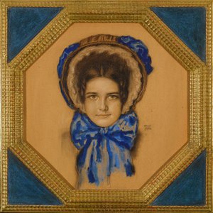 Marie avec un chapeau (typ capot) - Dcera Mary s čepicí Poke - Franz-Ritter (Franz Ritter) von Stuck (1863-1928). Kvaš, pastel a uhlí na kartonu Rozměr : 55x49,3 cm Soukromá sbírka od Franz von Stuck