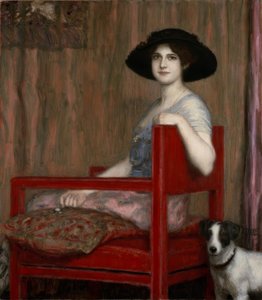 Mary von Stuck v červeném křesle od Franz von Stuck