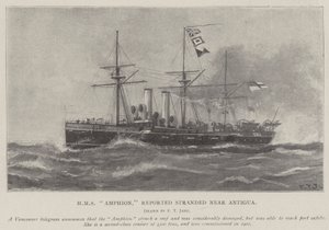 HMS Amphion, hlášeno, že uvízla poblíž Antiguy od Fred T. Jane