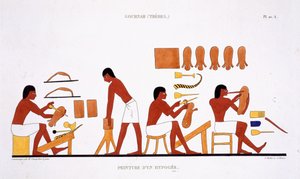 Leatherworkers ze vzácného záznamu fresek z Théb, zaznamenané 1819-1822 při jeho druhé návštěvě Egypta Fredericem Cailliaudem (1787-1869), barevná lito