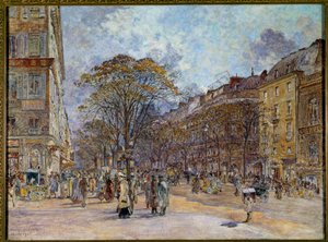 Le boulevard des Italians in Paris Obraz Frederica Anatole Houbron (1851-1908) 1902 Sun. 0,55x0,73 m Paříž, Musee Carnavalet - Boulevard des Italians v Paříži. Obraz Frederica Anatole Houbron (1851-1908)