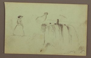 Chodící dívka, krčící se kuře a americké vodopády na řece Niagara od Frederic Edwin Church
