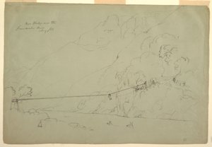 Kresba, Lanový most v Kolumbii, srpen 1853 od Frederic Edwin Church