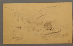 Kresba, záliv s domy, hory za nimi, leden 1868 od Frederic Edwin Church
