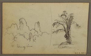 Kresba, Bireds, "Skála v Panamském zálivu"; Verso: "Těžké révy", 15. května 1857 od Frederic Edwin Church