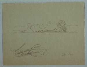 Kresba, Botanické skici: krajina, stromy na pobřeží, září 1876 od Frederic Edwin Church