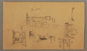 Kresba, hrad, minaret, plachetnice, dům, květen 1868 od Frederic Edwin Church