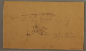Kresba, hrad, minaret, plachetnice, dům, květen 1868 od Frederic Edwin Church