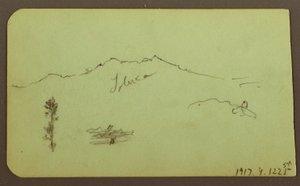 Kresba, kostel; Verso: Horská krajina, "Taluca", 1883 od Frederic Edwin Church