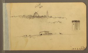 Kresba, kostel, věž, dům; Verso: horské pásmo, 1889 od Frederic Edwin Church