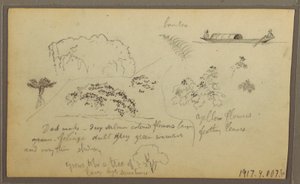 Kresba, kostel, věže; Verso: Postavy v kánoi, botanické skici, 1857 od Frederic Edwin Church