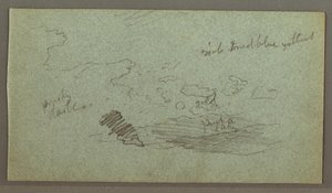 Kresba, Mraky nad pohořím, nízké slunce, pravděpodobně 1874 od Frederic Edwin Church
