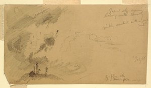 Kresba, Zamračená večerní obloha nad pohořím, červenec 1866 od Frederic Edwin Church