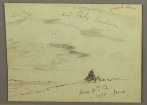 Kresba, Oblačná obloha, úbočí kopce, 1870 od Frederic Edwin Church