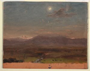 Kresba, Kolumbie nebo Ekvádor, hory, měsíční svit, 1853 nebo 1857 od Frederic Edwin Church