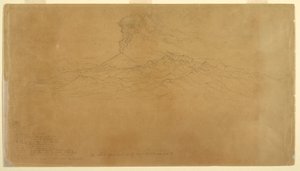 Kresba, sopka Cotapaxi vybuchující za horskými masivy, Ekvádor, 1857 od Frederic Edwin Church