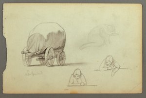 Kresba, Krytý vůz, tři studie ženy, pravděpodobně 1868 od Frederic Edwin Church