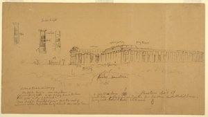 Kresba, dórské řecké chrámy Athény (dříve Ceres), Héry II (dříve Neptuna) a Héry I (dříve Baziliky), Paestum, Salerno, Itálie, duben 1869. od Frederic Edwin Church