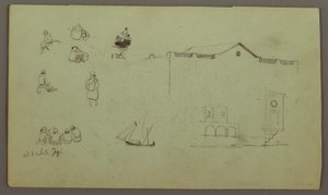 Kresba, figurální studie, plachetnice, architektonické studie, pravděpodobně 1868 od Frederic Edwin Church