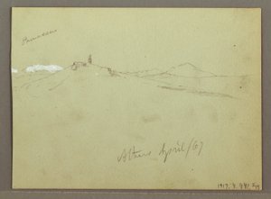 Kresba, Stádo ovcí a pastýř, zasněžené pohoří, duben 1869 od Frederic Edwin Church