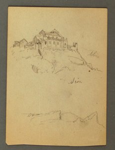 Kresba, Opevnění vrcholků skal, Sion, údolí Rhôny, pravděpodobně 1868 od Frederic Edwin Church