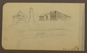 Kresba, zahrada, dům, Cuautla; Verso: kostel, stodola, Cuautla, únor 1885 od Frederic Edwin Church