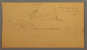 Kresba, přístav, plachetnice, hory, 21. června 1859 od Frederic Edwin Church